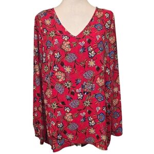 Chelsea & Theodore Floral Long‎ Sleeve Tunic Blouse Size Medium